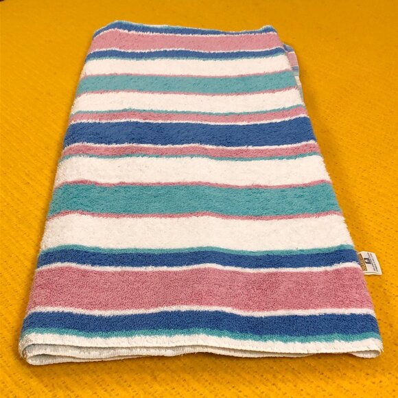 Vintage CANNON USA Landmark Collection Pink Blue Stripe Bath Towel 27"x48.5" - Picture 10 of 10